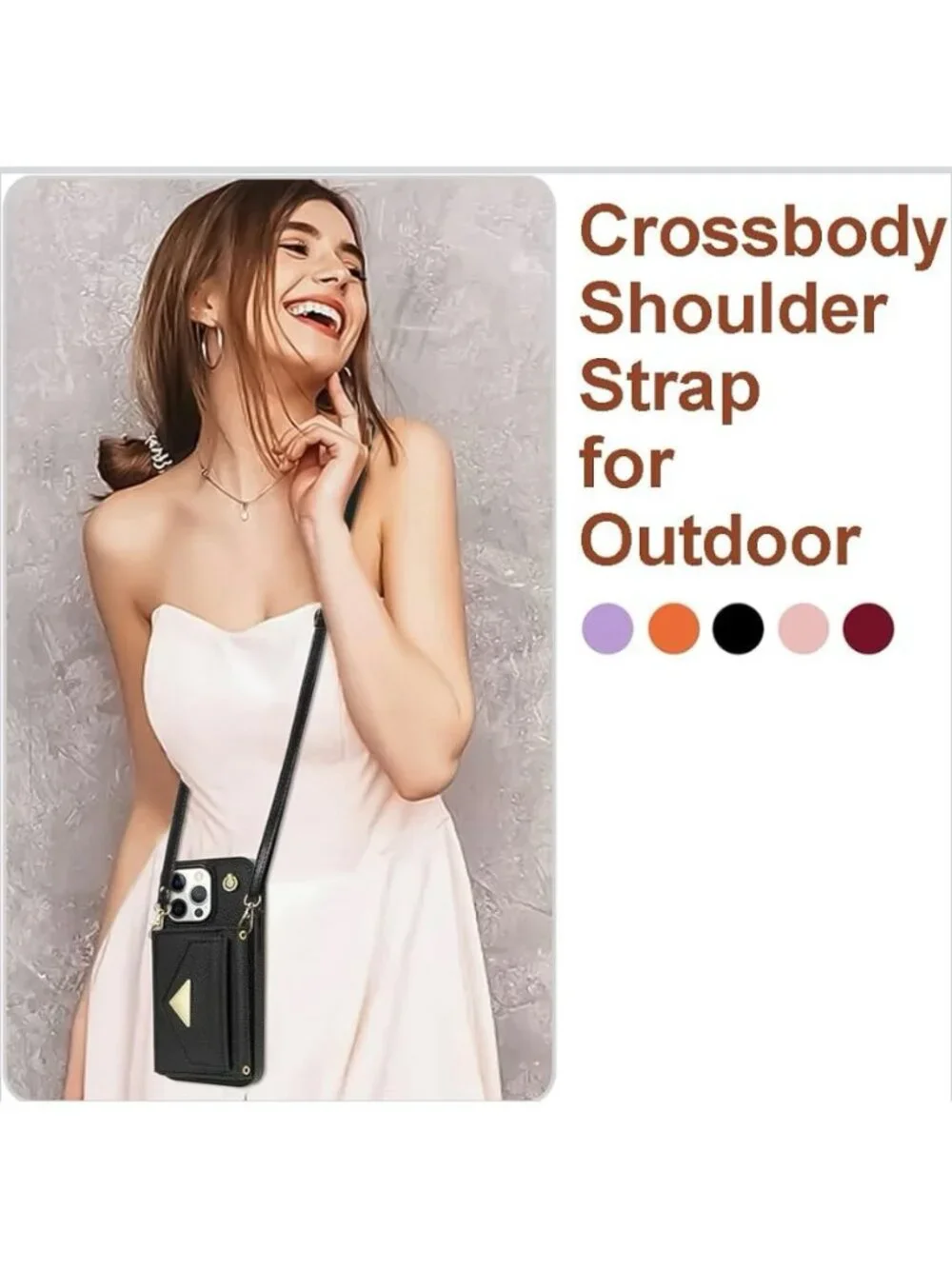 iPhone 15 Pro Max‎ Crossbody PU Leather Wallet Phone Case w Removable Strap